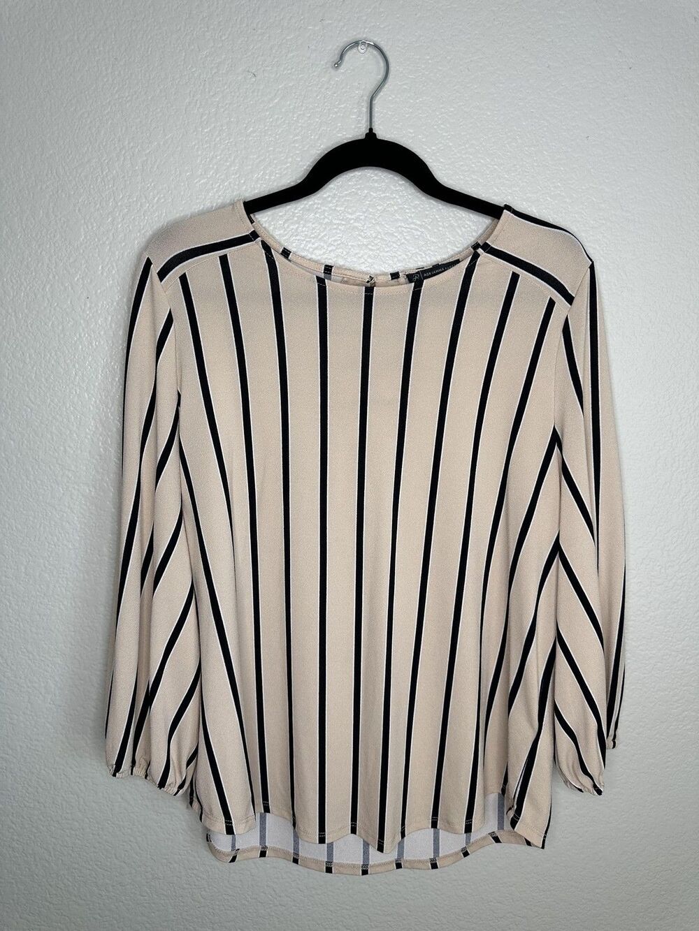 Adrianna Papell Blouse Womens Large Beige Black Striped Long Sleeve Pullover Top